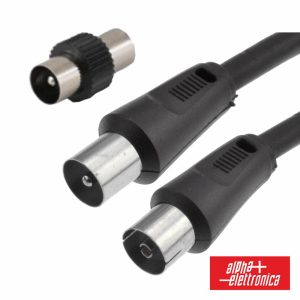 Cabo Coaxial Macho/Fêmea + Adaptador Preto 5m ALPHA - (87-012/05B)
