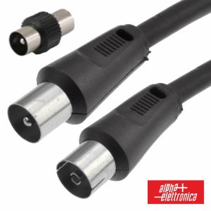 Cabo Coaxial Macho/Fêmea + Adaptador Preto 2m ALPHA - (87-114/02B)