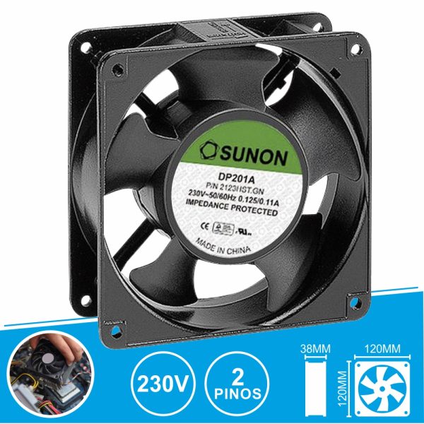 Ventoinha 230V 120x120x38mm 2 Pinos Sunon - (BLS220)