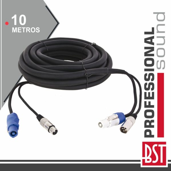 Cabo DMX XLR 3p Macho / XLR 3p Fêmea + powerCON 10m BST - (COMBO-XLR-POWERCON)