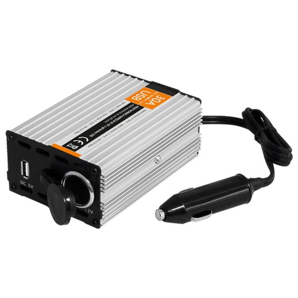 Conversor 24V-12V 30A C/ USB E Ficha Isqueiro - (CONV24-12V/30A)
