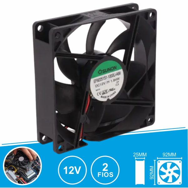 Ventoinha 12VDC 92x92x25mm 2 Fios EF92251S1-1000U-A99 SUNON - (EF92251S1A)