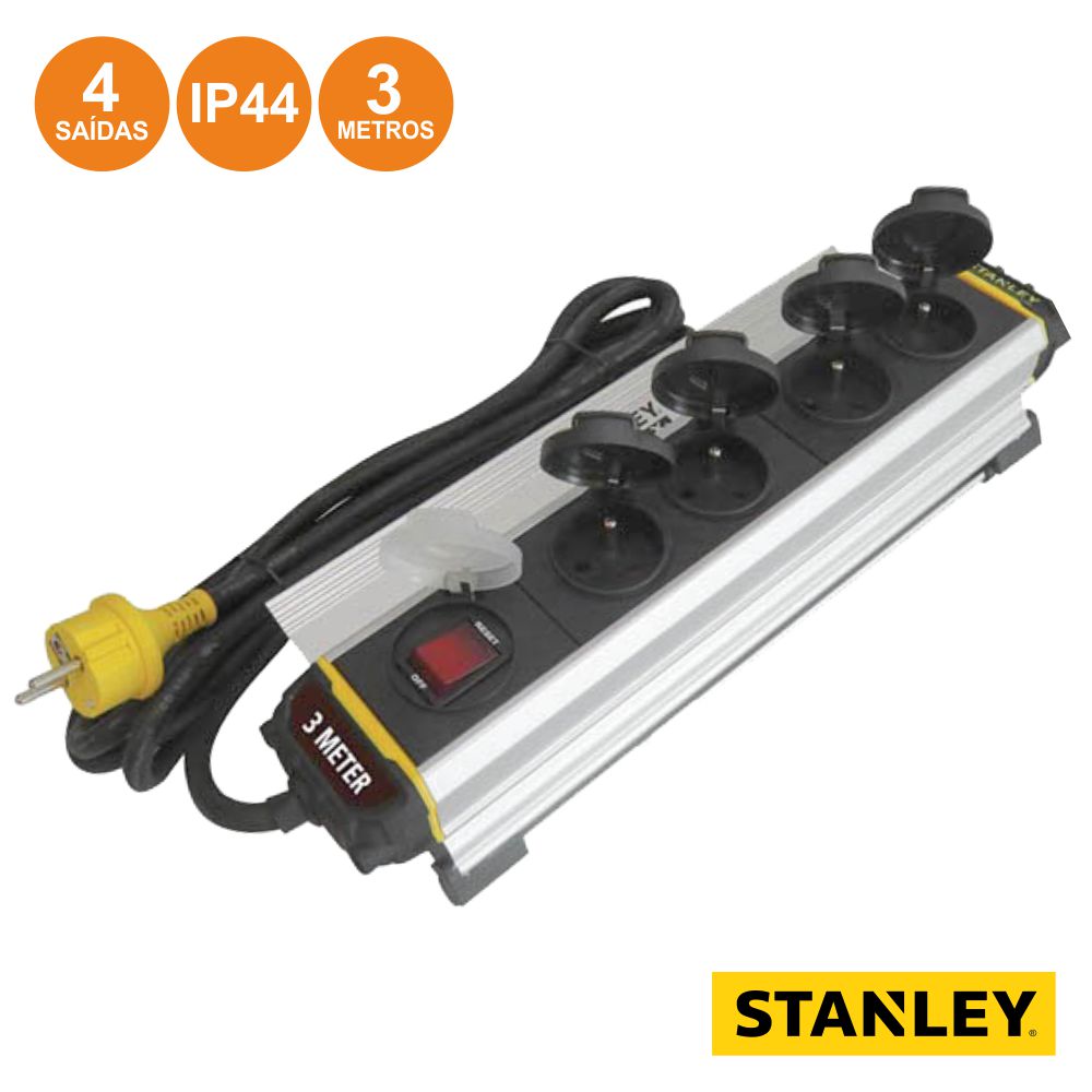 Extensão Elétrica 4x Schuko C/ Interruptor 3m STANLEY - (ESTN4CLP-G)