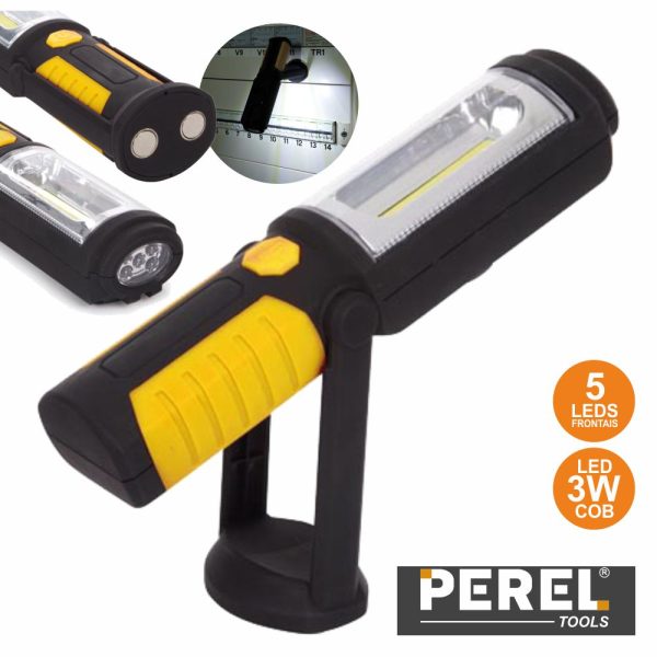 Lâmpada Magnética C/ Suporte 1 LED Cob 3W + 5 LEDS Perel - (EWL1)