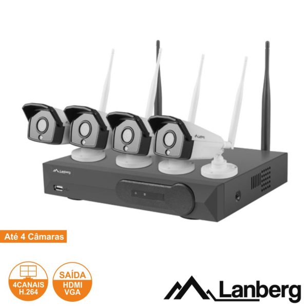 Pack Vigilância 4 Câmaras IP66 NVR WIFI c/Acessórios LANBERG - (ICS-0404-0020)