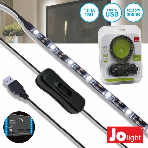 Fita LED P/ TV C/ USB 1x1m 60 LED/M Branco Quente Jolight - (JO350/901WW)