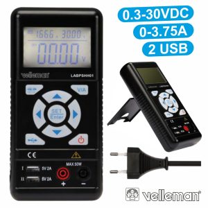 Fonte De Alimentação Digital 0-30V / 0-3.75a 2 USB VELLEMAN - (LABPSHH01)