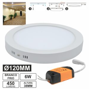Painel Leds Redondo Superficie 6w 120mm Branco Frio 450lm - (LLPRS12006CW(R))