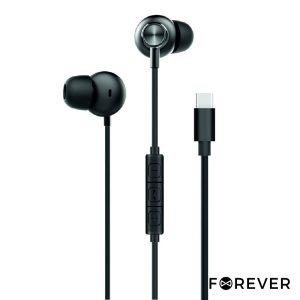 Auscultadores Stereo Pretos C/Controlo Volume Mic FOREVER - (MSOUL-USBC-BK)