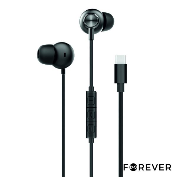 Auscultadores Stereo Pretos C/Controlo Volume Mic FOREVER - (MSOUL-USBC-BK)