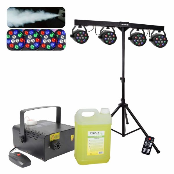 Suporte C/ 4 Projetores + Máquina de Fumos 400W e Líquido 5L - (PARTY-SET-11)