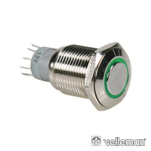 Interruptor Redondo De Metal Spdt 1na 1nc Anel Verde - (R1600G)