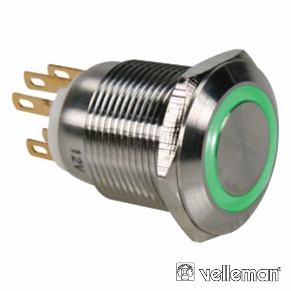 Interruptor Redondo De Metal Spdt 1no 1nc Anel Verde 19mm - (R1900G)