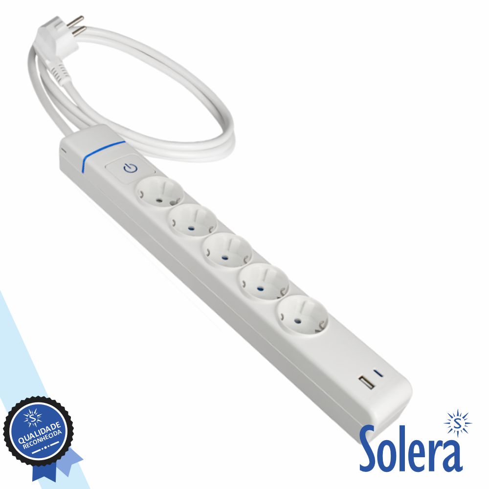 Tomada Elétrica C/ 5 Saídas Interruptor USB 1.5M ION SOLERA - (SLR-51ILAC)