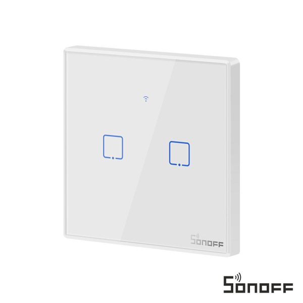 Interruptor Parede Tátil Duplo C/ Comando S/ Fios SONOFF - (T2EU2C-TX)