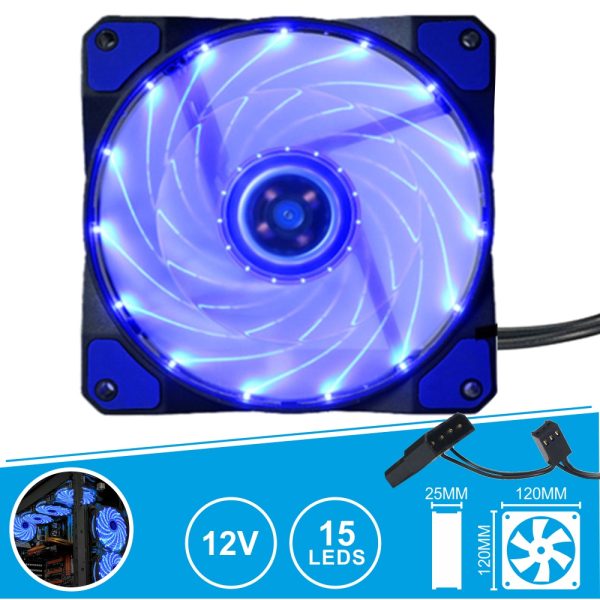 Ventoinha 12V 120x120x25mm C/ 15 LEDS Azuis - (VENLED120B)
