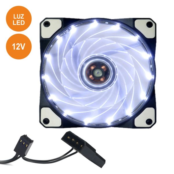Ventoinha 12V 120x120x25mm C/ 15 LEDS Brancos - (VENLED120W)