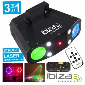 Projetor Luz C/ LED RGBW 20W E Laser Verm/Verde Mic IBIZA - (COMBO-3IN1)