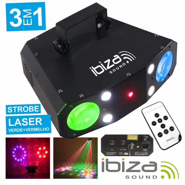 Projetor Luz C/ LED RGBW 20W E Laser Verm/Verde Mic IBIZA - (COMBO-3IN1)