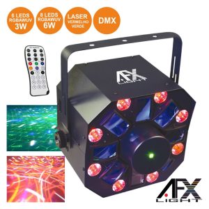 Projetor Luz C/ 6 LEDS 3W RGBAW-UV +8LEDS Laser DMX AFXLIGHT - (COMBO-WASHFX)
