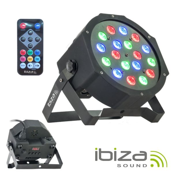 Projetor Luz C/ 18 LEDS RGB DMX Comando IBIZA - (PARLED181)