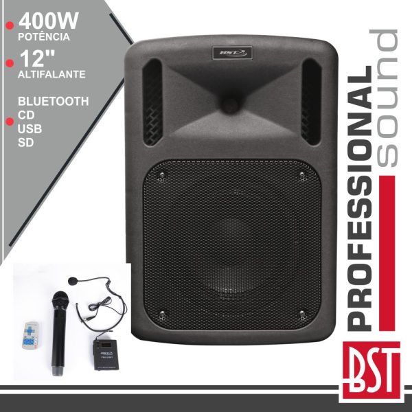 Coluna Amplificada Pro 12" 400W Mp3 Cd/USB/BT/SD/Bat - (PWA320)