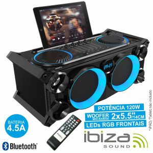 Sistema Som Portátil Preta120Wmáx USB/BT/FM LEDS IBIZA - (SPLBOX200-BK)