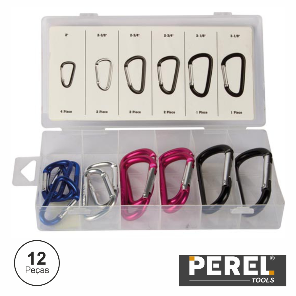 Kit De Mosquetões 50-80mm 12x Perel - (HAS09)