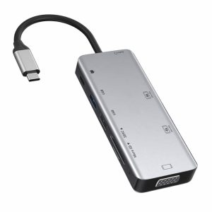 Hub USB-C P/ USB-C/ 2xUSB / 2xHDMI / Audio / VGA /Cartões SD - (PK-USBC-9IN1(M))