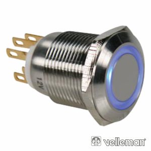 Interruptor Redondo De Metal Spdt 1no 1nc Anel Azul 19mm - (R1900B)