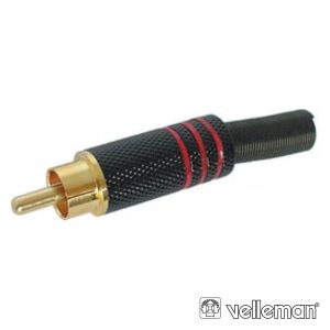 Ficha Rca Macho Ponta Dourada Metálica Preta/ Vermelha - (CA052R)