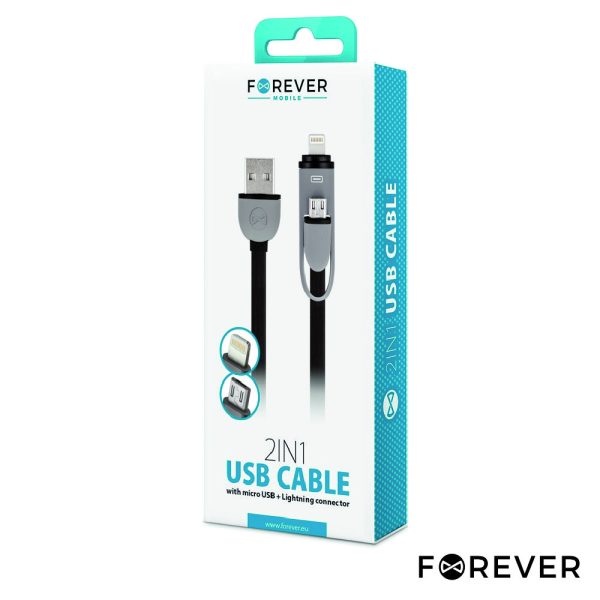 Cabo USB-A 2.0 Macho / Micro USB-B E Apple 8p 1M Preto - Image 2