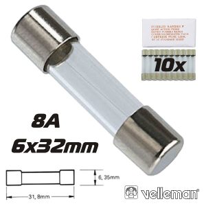 Fusível 6x32 Fusão Lenta 8a (10X) VELLEMAN - (6FU8N)