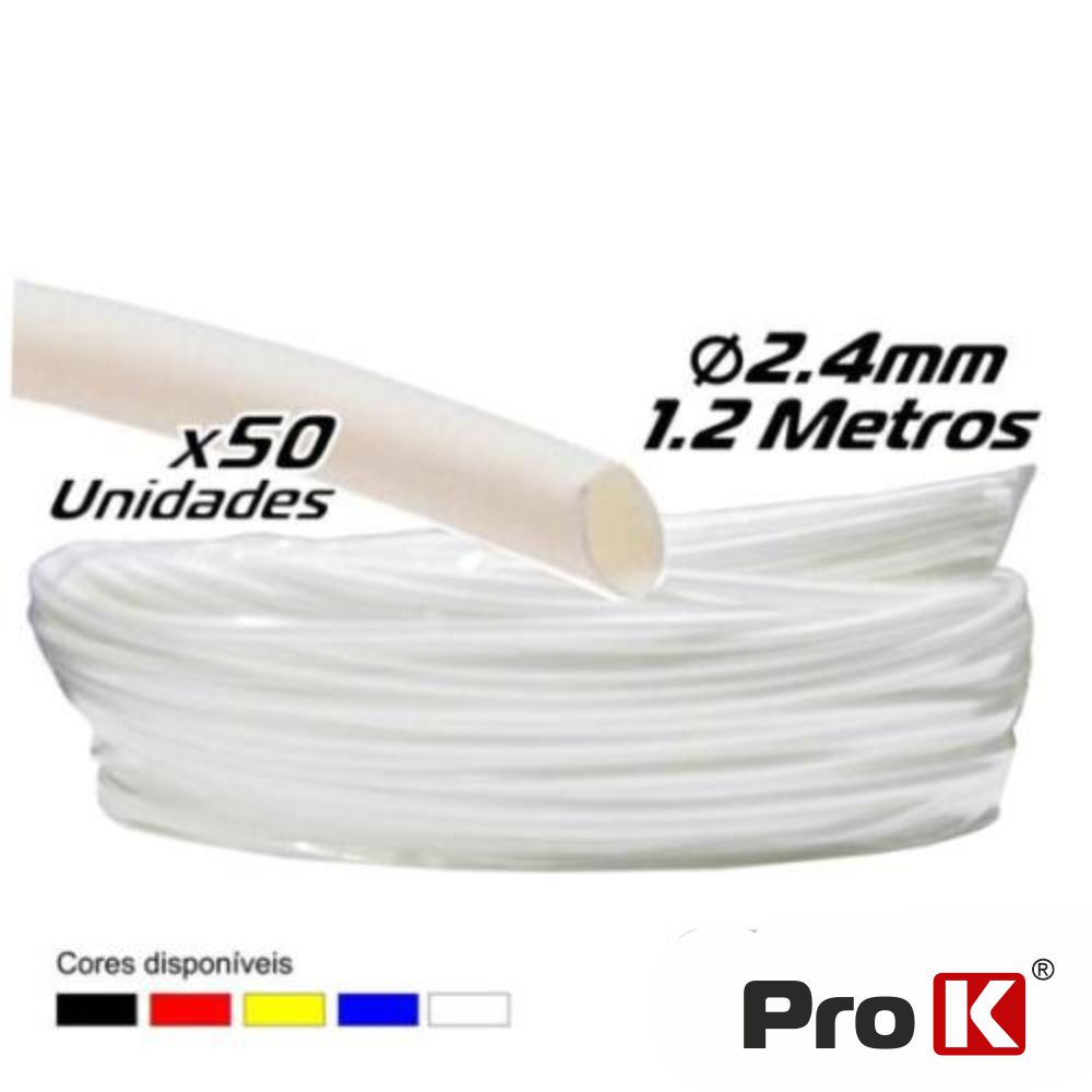 Tubo Manga Termoretráctil 2.4mm 1.2m 50x Branco PROK - (PKMT24W/50)