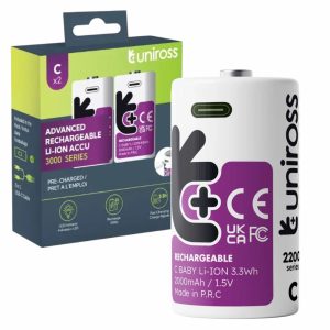 Pilha Recarregável R14 D 1.5V 3000mAh C/ USB-C 2x - (PLU-R14/3.0/BL2C)