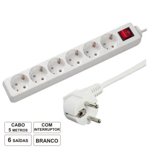 Extensão Elétrica 6x Schuko C/ Interruptor 5m - (TE6CB5(E))