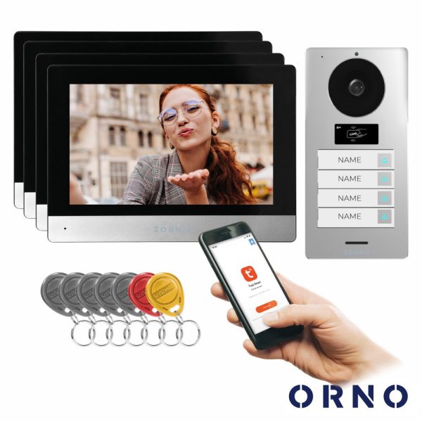 Vídeo Porteiro C/ 4 Lcd 8" Cores RFID WIFI Preto ORNO - (OR-VID-MA-1082/B)