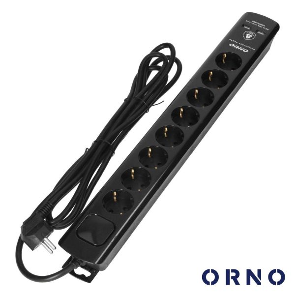 Extensão Elétrica 8x Schuko Interruptor 2x USB 3m ORNO - (ORAE13244(GS)/B/3M)