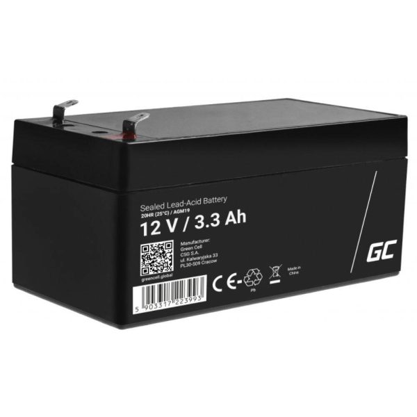 Bateria Chumbo Gel AGM 12V 3.3A GREEN CELL - (AGM19)