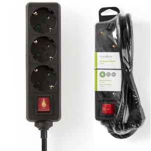 Extensão Elétrica 3x Schuko C/ Interruptor 1.5m - (EXSO315F2BK)