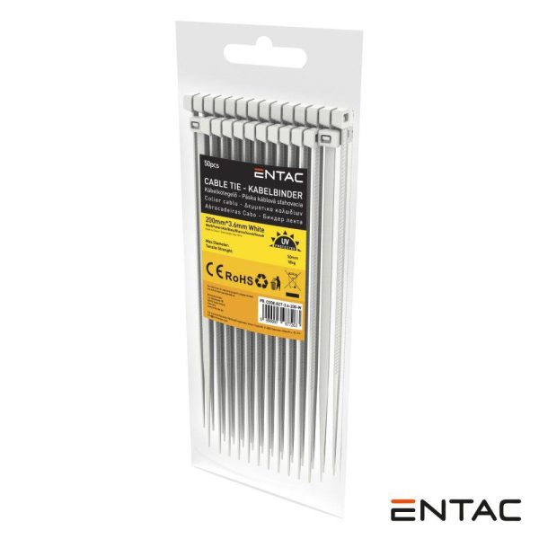 Conjunto 50 Abraçadeiras Nylon 3.6x200mm Branco ENTAC - Image 2