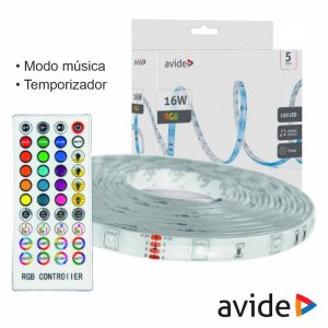 Kit Fita 150 LEDS RGB 12V 5m IP65 Controlo Música AVIDE - (ALSB-30RGB65-16W)