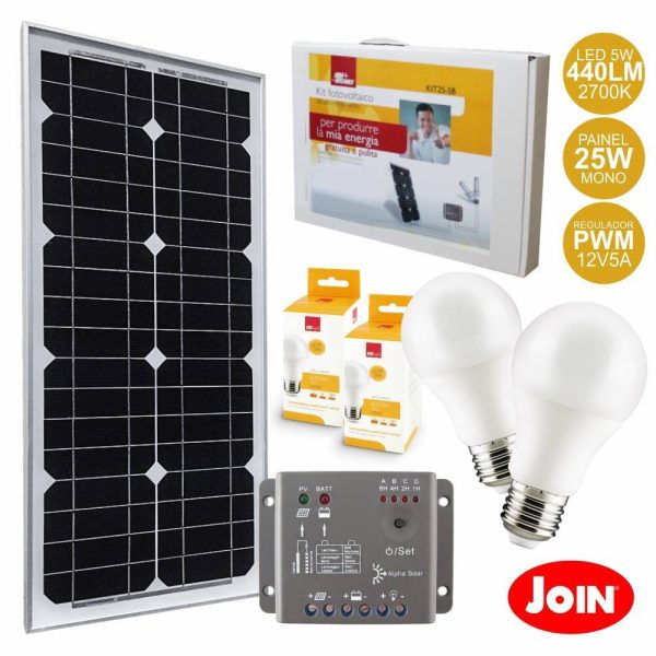Kit Fotovoltaico 25W 12V S/ Bateria JOIN - (KIT25-SB)