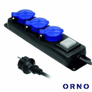 Extensão Elétrica 3x Schuko C/ Interruptor 3m IP44 ORNO - (OR-AE-13192(GS)/3M)