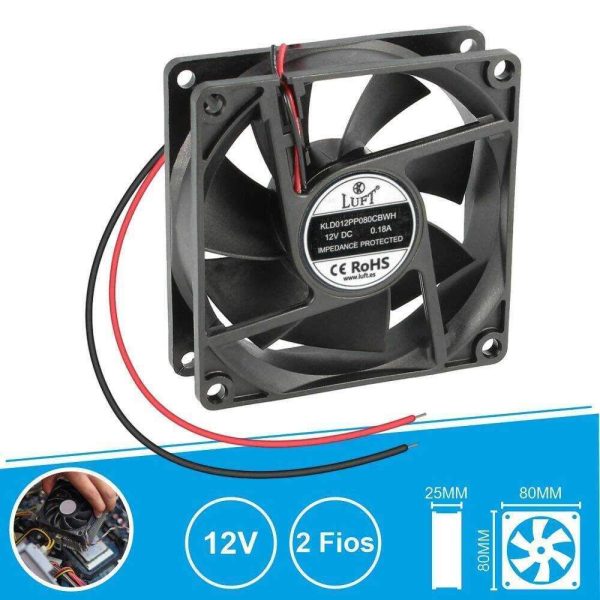 Ventilador 12V 80x80x25mm 2 Fios KLD012PP080CBWH LUFT - (VEN8025/12B)
