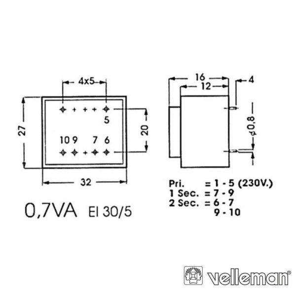 Transformador Encapsulado 0.7va 2x7.5v 2x0.047A - Image 2