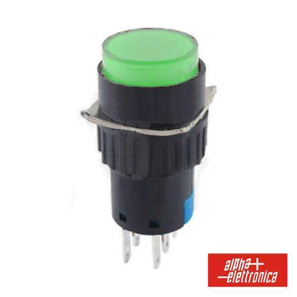 Comutador Pulsador Redondo 230V 2 Na 2 Nf Verde Bipolar - (330-044-4)