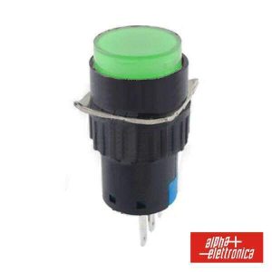 Comutador Pulsador Redondo 230V 1 Na 1 Nf Verde Unipolar - (330-070-4)