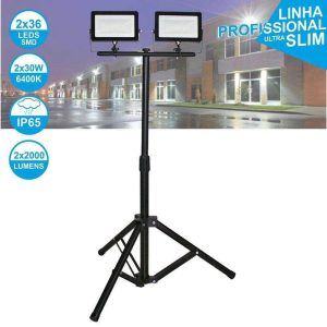 Focos LED 2x30W 230V Branco Frio 4000lm C/ Tripé - (70319)