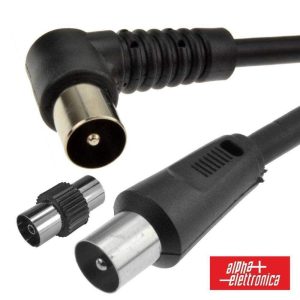 Cabo Coaxial Macho/Macho Preto 2m Ângular 90º ALPHA - (87-016/02B)